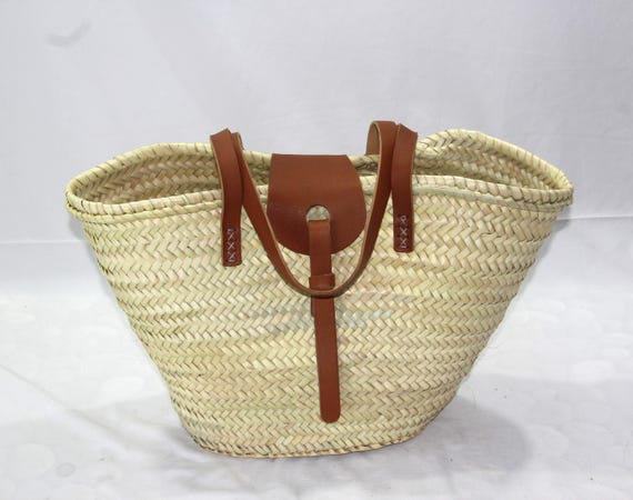 Farmers Market Bag, Straw Bag With Leather Handle,  Elegant Gift Straw Tote Bag, French Basket, Straw Beach Bag, Shopping Basket Bag