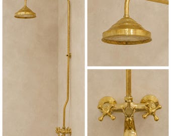 Polished Brass Exposed Shower System – Vintage Rainfall Shower with Tub Filler