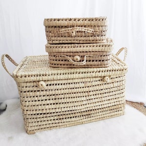 Malle de rangement en osier - Coffre de rangement en feuilles de palmier - Wicker Storage Trunk - Palm Leaf Chest and Storage Basket