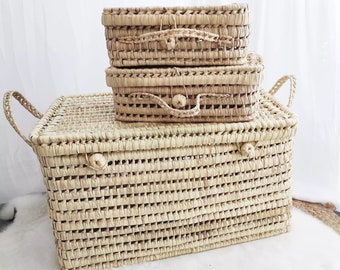 Malle de rangement en osier - Coffre de rangement en feuilles de palmier - Wicker Storage Trunk - Palm Leaf Chest and Storage Basket