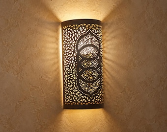 Handcrafted Moroccan Brass Wall Sconce – Pierced Decorative Metal Light