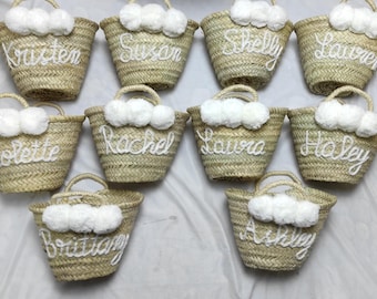 Flower Girl Basket Personalized Party Bridal Handbag Gift Bag Bridesmaid Custom Bridesmaid Name Bag, Handmade Monogrammed Tote