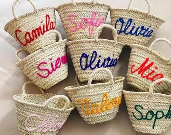 Personalized Straw Beach Tote: Embroidered Moroccan Basket, Customized Handmade Basket Gift
