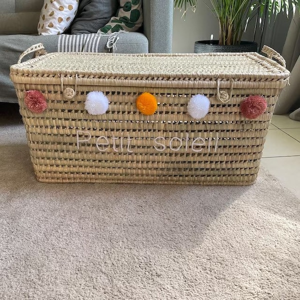 Coffre de rangement en osier personnalisé, coffre à jouets, coffre à jouets en osier, panier à jouets en rotin, Malle de rangement en osier Personnalisé