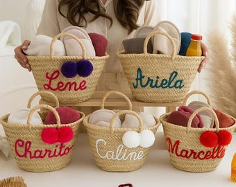 Personalized Beach Bag, Custom Straw HandBag, Bridesmaid Gifts Basket, Wedding Party Gifts, Summer Wedding Gift, Party Gifts, Bachelorette