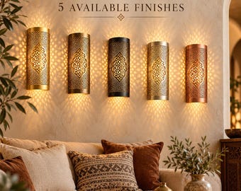 Handmade Moroccan Brass Wall Sconce, Pierced Brass Wall Lamp, Boho Light Fixture, Moroccan Lighting, Bedroom Hallway Decor