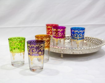 Set of 6 Moroccan Glasses Artisan HandMade Multipurpose, Multicolor Tea shots juice coffe Cups, Party Shot Glasses With Colorful Print