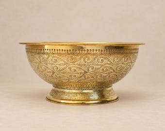 Handcrafted Engraved Brass Vessel Sink with Pedestal Base