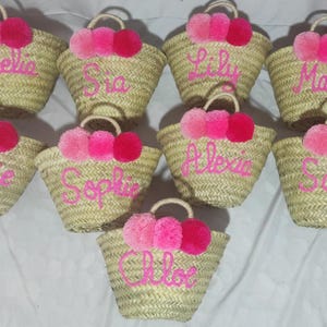 Personalized Beach Tote Bag, Beach Straw Bag, Bridal Shower Bag, Bachelorette Gift Bag, Custom Initials Bag, Bag For Her 3 POM POMs