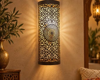 Handcrafted Moroccan Brass Wall Sconce – Decorative Pierced Metal Wall Light