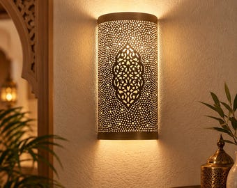 Handcrafted Moroccan Brass Wall Sconce – Pierced Metal Decorative Wall Light