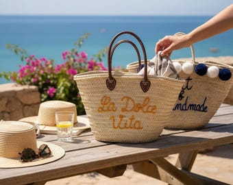 Personalized Straw Beach Bag – Monogrammed Summer Tote, Custom Name Straw Bag, Wedding Guest Gift, Handmade Beach Basket, Gift for Her