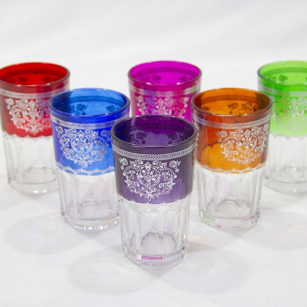 Set of 6 Moroccan Glasses 3.4 Oz  100 ml Artisan HandMade Multipurpose, Multicolor Tea juice coffe Cups, Party Shot Glasses Colorful