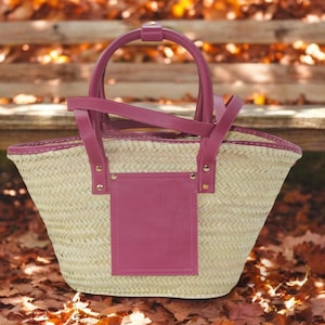 Marokkanische Strohtasche - Französischer Stil, gewebter Tote, handgemachter Strandkorb, Naturleder-Reise-Geldbeutel, modische Schultertasche für Frauen
