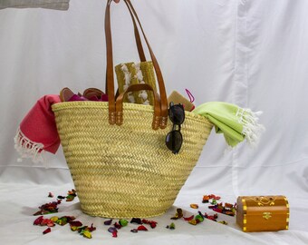 Double Handle Tote, Market basket, Moroccan Bag, Moroccan straw bag, basket, French Basket Bag, Farmers Market Bag, Beach Bag