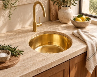 Smooth Polished Solid Brass Round Sink – Handcrafted Moroccan Undermount Basin