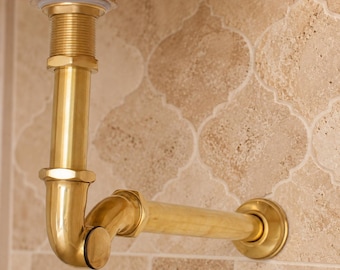 Solid Brass P-Trap & Pop-Up Drain Set for Bathroom Sink | Unlacquered Brass Plumbing Fixture