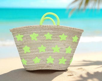 Large Beach Basket with Emroidered Handles -Handwoven Moroccan Straw Tote Bag |Boho Summer Handbag |Market Shopping Purse| Eco Friendly Gift