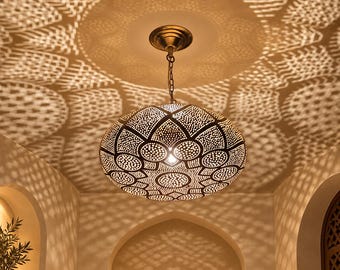 Moroccan Brass Pendant Light, Handmade Pierced Ceiling Lamp, Boho Hanging Lantern, Moroccan Lighting
