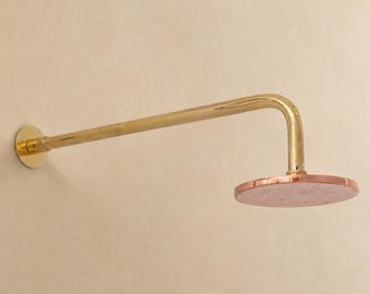 Handcrafted Copper Rain Shower Head with Solid Brass Wall Arm