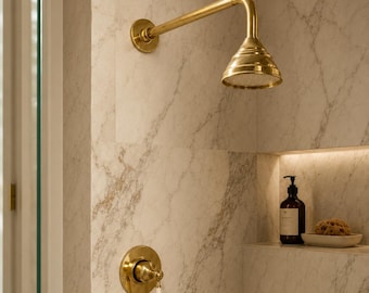 Handcrafted Brass Rain Shower Head with Wall-Mounted Arm