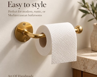 Brass Toilet Paper Holder, Unlacquered Solid Brass Wall Mount, Minimalist Bathroom Tissue Roll Holder