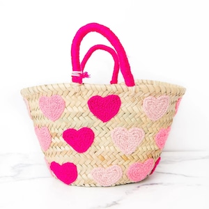 Pink Ombre Hearts Valentines Total, Regalo para niña, Bolsa de playa personalizada para niños amigos, Regalo de cesta personalizada para él día de San Valentín