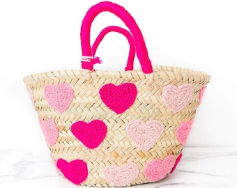 Pink Ombre Hearts valentines tota, Gift for Girl,  Custom Beach bag for kids friends , Customized Basket gift for him valentines day