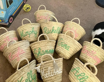 Personalized Straw Beach Bag: Handwoven Moroccan Tote, Customized Handmade Basket Gift