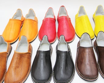 Moroccan Men's Slippers Babouche Shoe | Leather Slipper | Unisex Handmade Babouches Slippers With Natural Color | Babouche Men Women