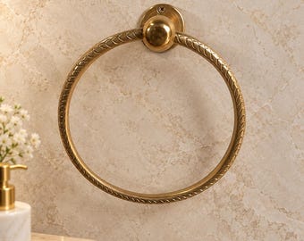 Handcrafted Solid Brass Towel Ring – Wall-Mounted Moroccan Bathroom Hand Towel Holder – Polished Golden Finish