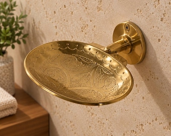 Handcrafted Engraved Brass Soap Dish – Moroccan Wall-Mounted Bathroom Soap Holder with Decorative Artisan Detailing