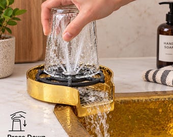 Solid Brass Kitchen Glass Rinser – Countertop Cup Cleaner | Unlacquered Brass Sink Accessory