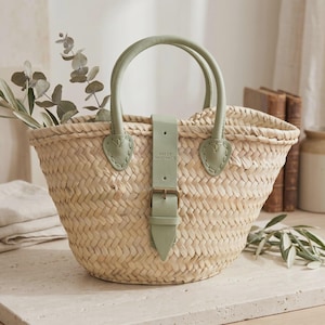 Moroccan Straw Bag, Beach Basket Tote, Handmade Palm Leaf Bag with Leather Handles & Closure image 6