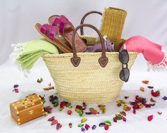 Tote Bags For Bridesmaid - Girls Trip Bag - Handwoven Market Basket Leather Handles - Perfect Summer Travel  - Large Straw Beach Tote Bag