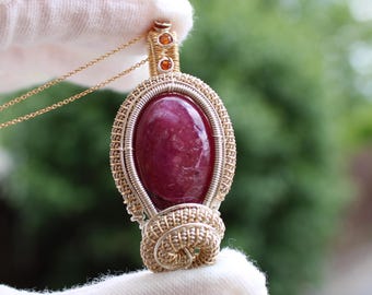 Handmade Ruby Pendant: Sterling Silver & 14k Gold Filled Wire-Wrapped Necklace
