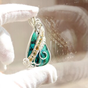 One-of-a-Kind Chrysocolla Gemstone Pendant with Citrine Accents