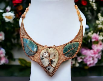 Rainbow Moonstone Tree of Life Choker: Copper Wire Wrapped Apatite Necklace