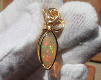 Ethiopian Opal 14k Gold Filled Pendant | 2.65ct colorful Opal Necklace | Handmade Wire Wrapped Gemstone Jewelry