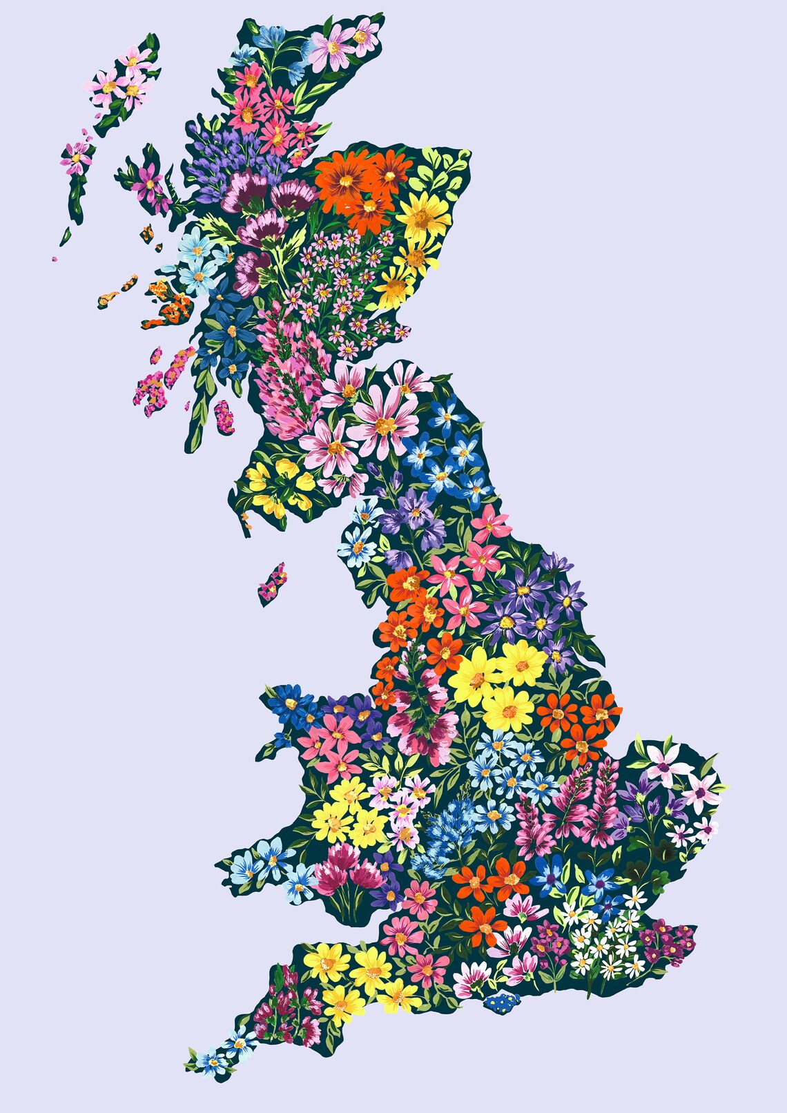 Floral Map of Great Britain Etsy