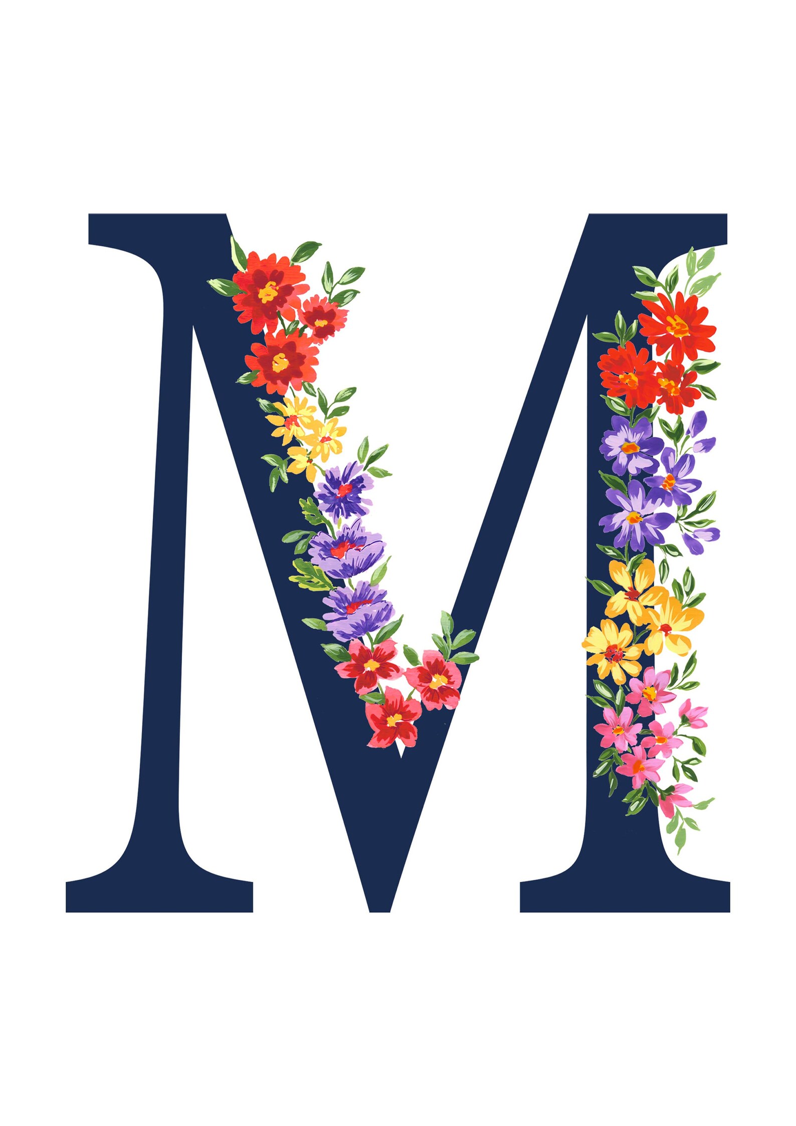 Personalised Floral Letter/ Initial M Name Print Etsy 日本