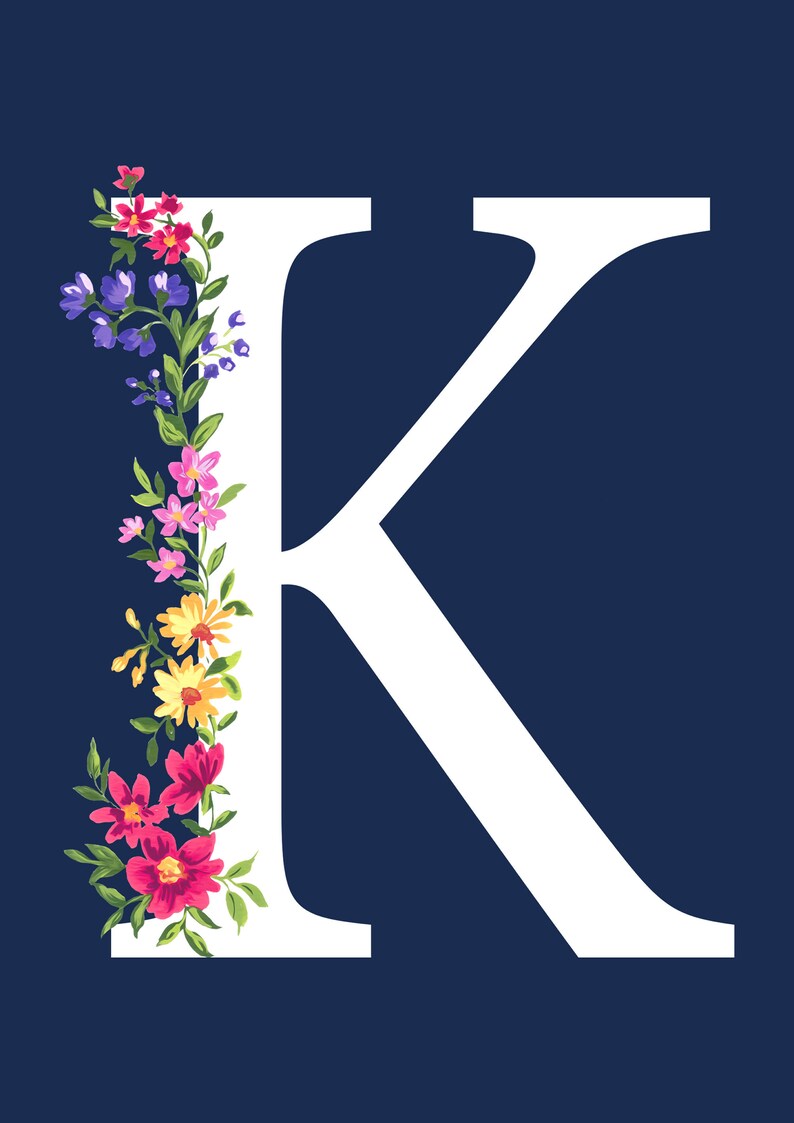 Personalised Floral Letter K Name Print Etsy