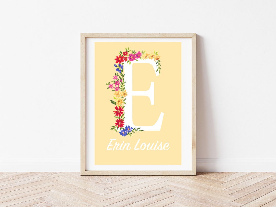 Personalised Floral Letter E Name Print - Etsy