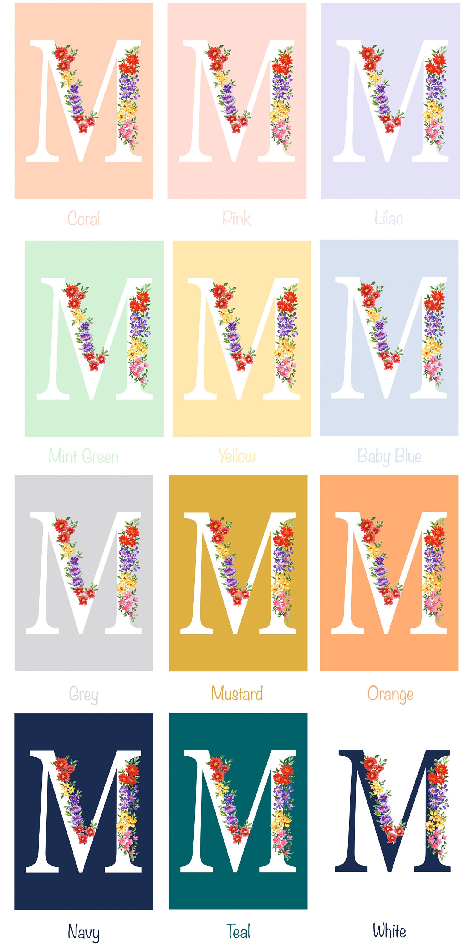 Personalised Floral Letter/ Initial M Name Print Etsy 日本