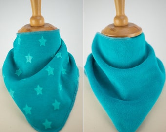 Foulard triangulaire, foulard, foulard bien-être, turquoise avec étoiles, taille réglable avec boutons-pression