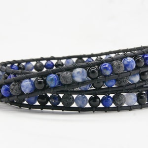 Black & Blue Wrap Bracelet, Wrap Bracelet, Leather Wrap Bracelet, Beaded Wrap Bracelet