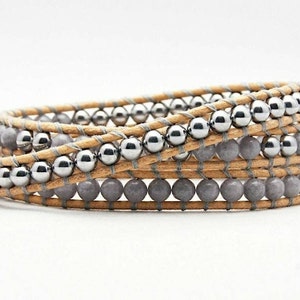 Jade Wrap Bracelet, Wrap Bracelet, Leather Beaded Wrap Bracelet, Leather Wrap Bracelet, Beaded Wrap Bracelet