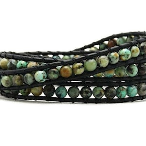 African Turquoise Wrap Bracelet, Beaded Wrap Bracelet, Wrap Bracelet, Leather Wrap Bracelet