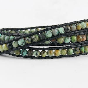 African Turquoise Wrap Bracelet, Wrap Bracelet, Beaded Wrap Bracelet, Leather Bracelet, Leather Wrap Bracelet