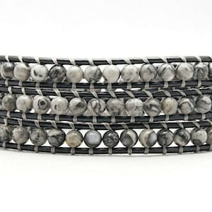 Jasper Wrap Bracelet, Leather Beaded Wrap Bracelet, Leather Wrap Bracelet, Beaded Wrap Bracelet